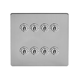 Soho Lighting Brushed Chrome 8 Gang Toggle Light Switch 20A 2 Way Screwless