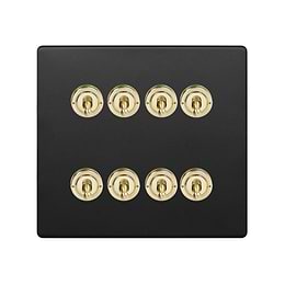 Matt Black and Brass 8 Gang Toggle Switch