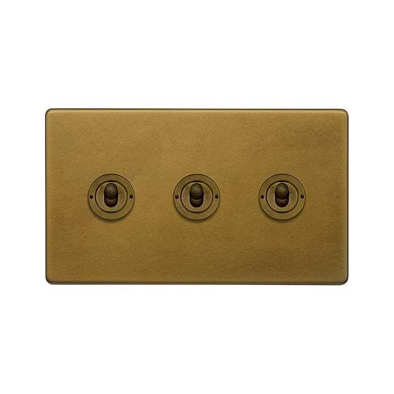 Soho Lighting Old Brass 3 Gang Intermediate Toggle Switch