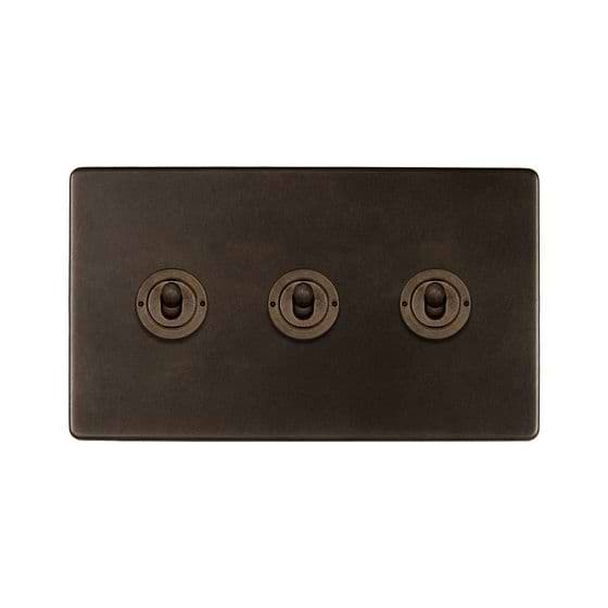 Soho Lighting Vintage Brass 3 Gang Intermediate Toggle Switch