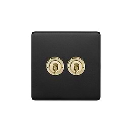 Soho Lighting Matt Black & Brushed Brass 2 Gang Toggle (1x20A 2 Way Switch, 1xIntermediate)