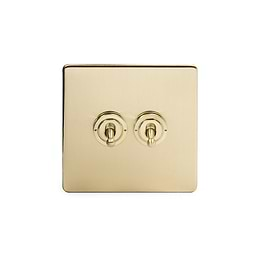 Soho Lighting Brushed Brass 2 Gang Retractive Toggle Switch Screwless