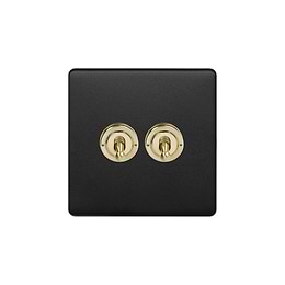 Soho Lighting Matt Black & Brushed Brass 2 Gang Retractive Toggle Switch Screwless