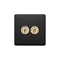 Soho Lighting Matt Black & Brushed Brass 2 Gang Retractive Toggle Switch Screwless