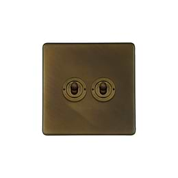 Soho Lighting Vintage Brass 2 Gang Retractive Toggle Switch