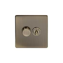 Soho Lighting Antique Brass 2 Gang Dimmer and Toggle Switch Combo (1x150W LED Dimmer 1x20A 2 Way Toggle)