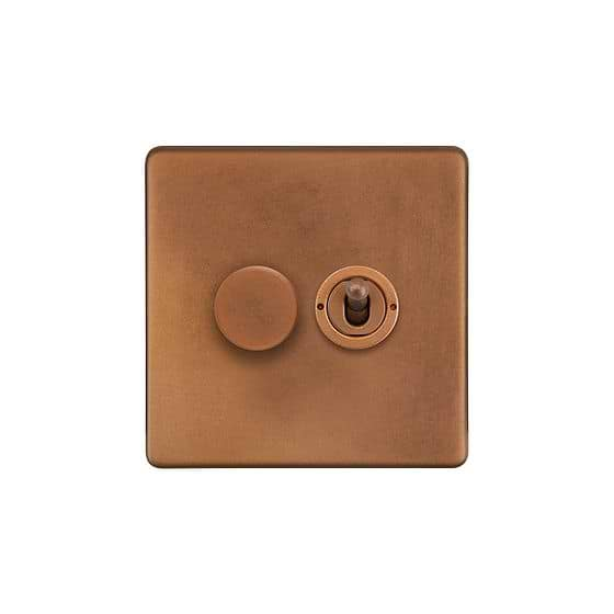 Soho Lighting Antique Copper 2 Gang Dimmer and Toggle Switch Combo (1x150W LED Dimmer 1x20A 2 Way Toggle)