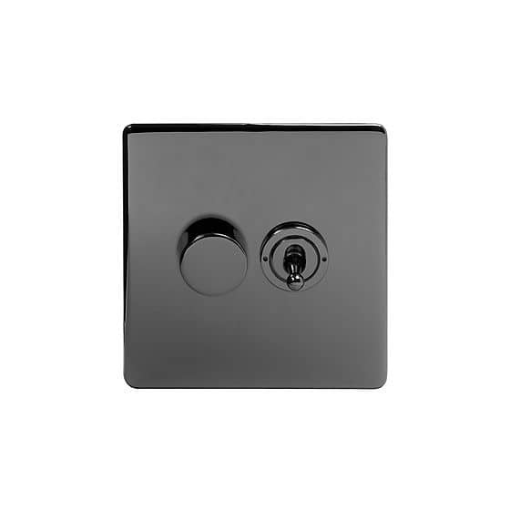 Soho Lighting Black Nickel 2 Gang Dimmer and Toggle Switch Combo (1x150W LED Dimmer 1x20A 2 Way Toggle)