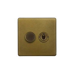 Soho Lighting Old Brass 2 Gang Dimmer and Toggle Switch Combo (1x150W LED Dimmer 1x20A 2 Way Toggle)
