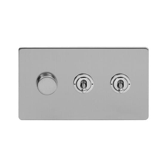 Soho Lighting Brushed Chrome 3 Gang Switch with 1 Dimmer (1x150W LED Dimmer 2x20A 2 Way Toggle)