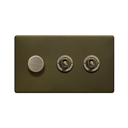 Soho Lighting Bronze 3 Gang Switch with 1 Dimmer (1x150W LED Dimmer 2x20A 2 Way Toggle)