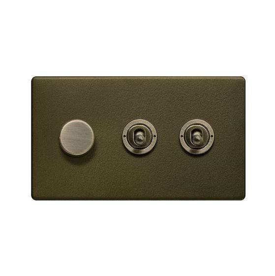 Soho Lighting Bronze 3 Gang Switch with 1 Dimmer (1x150W LED Dimmer 2x20A 2 Way Toggle)