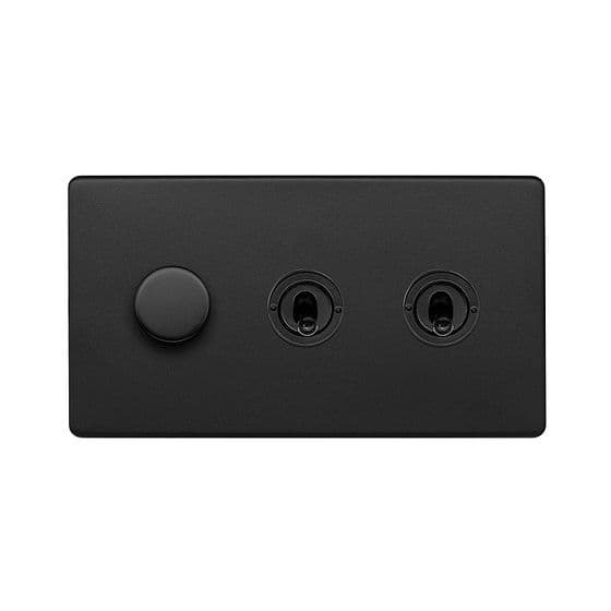 Soho Lighting Matt Black 3 Gang Switch with 1 Dimmer (1x150W LED Dimmer 2x20A 2 Way Toggle)