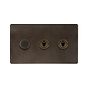 Soho Lighting Vintage Brass 3 Gang Switch with 1 Dimmer (1 x 150W LED Dimmer 2 x 20A 2 Way Toggle)