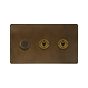 Soho Lighting Vintage Brass 3 Gang Switch with 1 Dimmer (1 x 150W LED Dimmer 2 x 20A 2 Way Toggle)