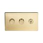 Soho Lighting Brushed Brass 3 Gang Switch with 2 Dimmers (2x150W LED Dimmer 1x20A 2 Way Toggle)