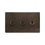Soho Lighting Vintage Brass 3 Gang Switch with 2 Dimmers (2 x 150W LED Dimmer 1 x 20A 2 Way Toggle)