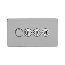 Soho Lighting Brushed Chrome 4 Gang Switch with 1 Dimmer (1x150W LED Dimmer 3x20A 2 Way Toggle)