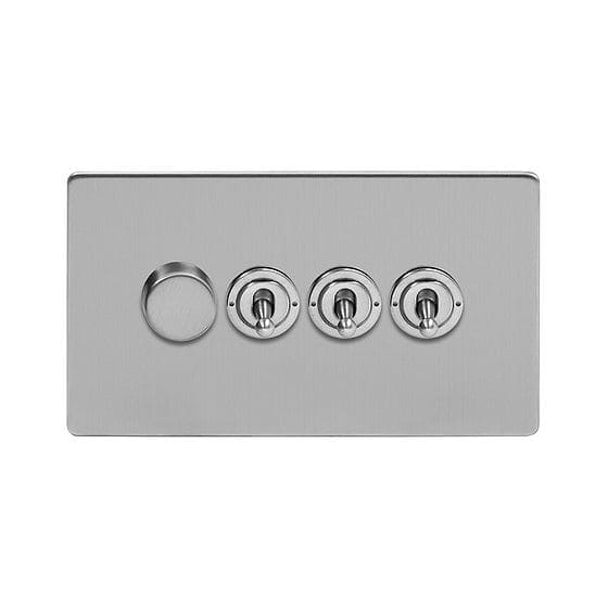 Soho Lighting Brushed Chrome 4 Gang Switch with 1 Dimmer (1x150W LED Dimmer 3x20A 2 Way Toggle)