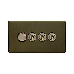 Soho Lighting Bronze 4 Gang Switch with 1 Dimmer (1x150W LED Dimmer 3x20A 2 Way Toggle)