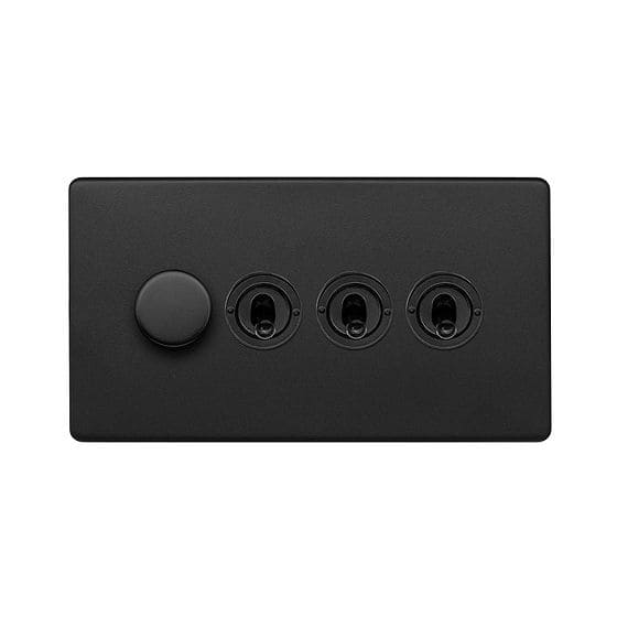 Soho Lighting Matt Black 4 Gang Switch with 1 Dimmer (1x150W LED Dimmer 3x20A 2 Way Toggle)