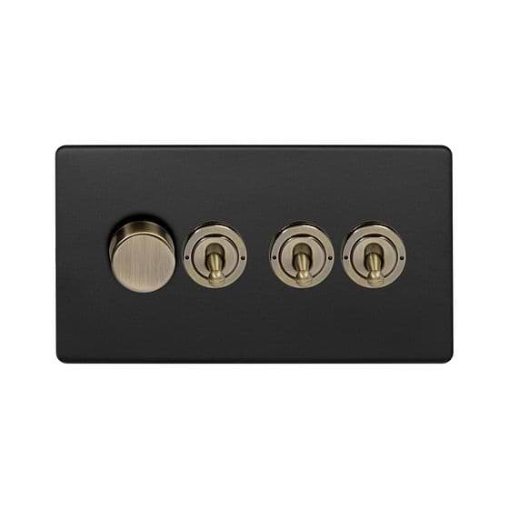Matt Black and Antique Brass Dimmer Toggle Combo Switch
