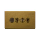 Soho Lighting Old Brass 4 Gang Switch with 1 Dimmer (1x150W LED Dimmer 3x20A 2 Way Toggle)