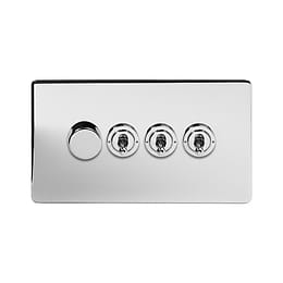 Soho Lighting Polished Chrome 4 Gang Switch with 1 Dimmer (1x150W LED Dimmer 3x20A 2 Way Toggle)