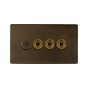 Soho Lighting Vintage Brass 4 Gang Switch with 1 Dimmer (1 x 150W LED Dimmer 3 x 20A 2 Way Toggle)