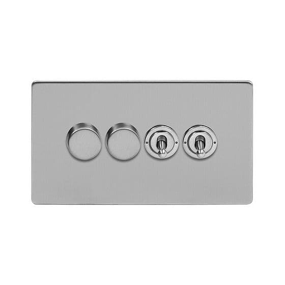 Soho Lighting Brushed Chrome 4 Gang Switch with 2 Dimmers (2x150W LED Dimmer 2x20A 2 Way Toggle)