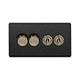 Soho Lighting Matt Black and Antique Brass 4 Gang Switch with 2 Dimmers (2x150W LED Dimmer 2x20A 2 Way Toggle)