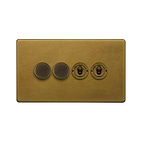 Soho Lighting Old Brass 4 Gang Switch with 2 Dimmers (2x150W LED Dimmer 2x20A 2 Way Toggle)