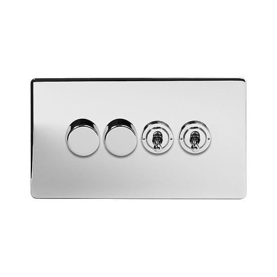 Soho Lighting Polished Chrome 4 Gang Switch with 2 Dimmers (2x150W LED Dimmer 2x20A 2 Way Toggle)