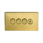 Soho Lighting Brushed Brass 4 Gang Switch with 3 Dimmers (3x150W LED Dimmer 1x20A 2 Way Toggle)