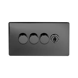 Soho Lighting Black Nickel 4 Gang Switch with 3 Dimmers (3x150W LED Dimmer 1x20A 2 Way Toggle)