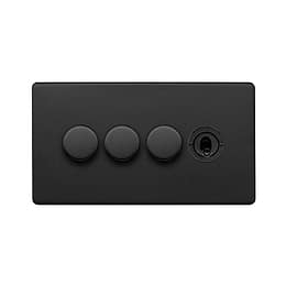 Soho Lighting Matt Black 4 Gang Switch with 3 Dimmers (3x150W LED Dimmer 1x20A 2 Way Toggle)