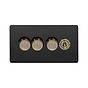 Soho Lighting Matt Black and Antique Brass 4 Gang Switch with 3 Dimmers (3x150W LED Dimmer 1x20A 2 Way Toggle)