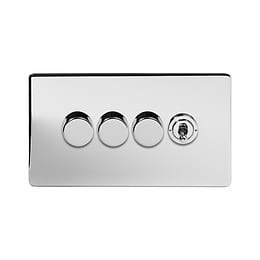 Soho Lighting Polished Chrome 4 Gang Switch with 3 Dimmers (3x150W LED Dimmer 1x20A 2 Way Toggle)