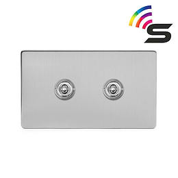 Soho Lighting Brushed Chrome 2 Gang 150W Zigbee Smart Toggle Switch