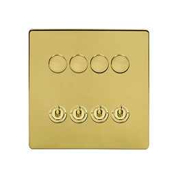Soho Lighting Brushed Brass 8 Gang Dimmer & Toggle Combo 4x150W LED Dimmer 4x20A Toggle 