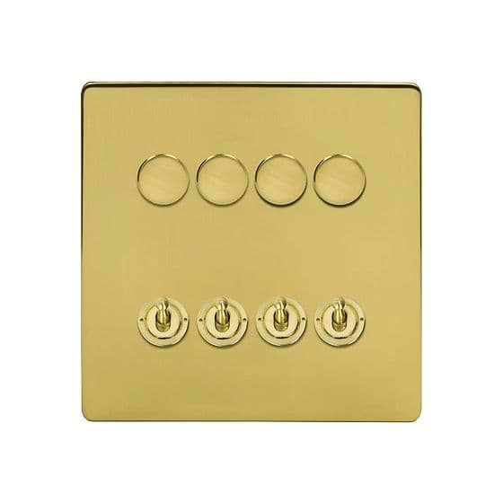 Soho Lighting Brushed Brass 8 Gang Dimmer & Toggle Combo 4x150W LED Dimmer 4x20A Toggle
