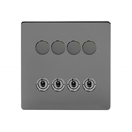 Soho Lighting Black Nickel 8 Gang Dimmer & Toggle Combo 4x150W LED Dimmer 4x20A Toggle 