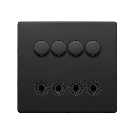 Soho Lighting Matt Black 8 Gang Dimmer & Toggle Combo 4x150W LED Dimmer 4x20A Toggle