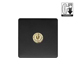 Matt Black and Brass 1 Gang Dimming Toggle Switch
