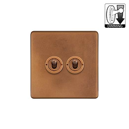 Antique Copper 2 Gang Dimming Toggle Switch
