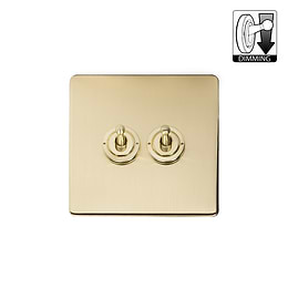 Brushed Brass 2 Gang Dimming Toggle Switch
