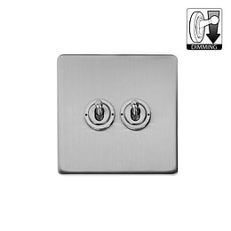 Brushed Chrome 2 Gang Dimming Toggle Switch