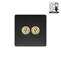 Matt Black and Brass 2 Gang Dimming Toggle Switch
