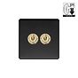 Soho Lighting Lighting Matt Black & Brushed Brass 2 Gang Dimming Toggle Switch