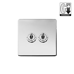 Polished Chrome 2 Gang Dimming Toggle Switch
